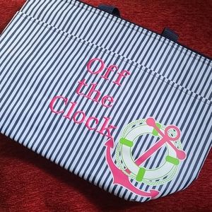 Off the clock navy striped Thermal tote